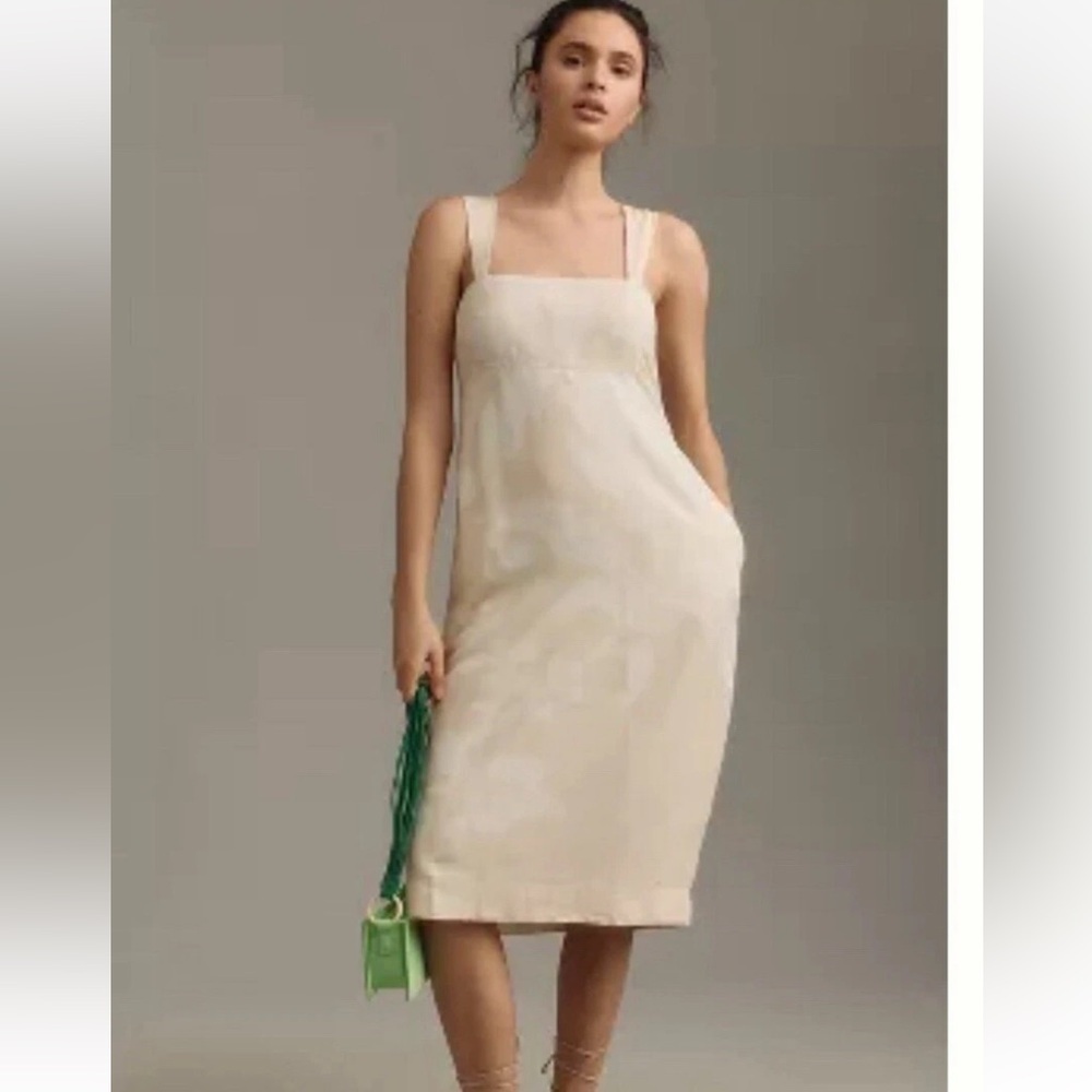 PILCRO Anthropologie Sleeveless Square-Neck Linen Midi Dress Size M NWT